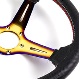 Nardi New Neo Gold 3 Spoke with Titanium 350MM/ 13.78" Black Leather with Red Stitching Steering Wheel with Nardi Logo Horn Button