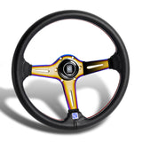 Nardi New Neo Gold 3 Spoke with Titanium 350MM/ 13.78" Black Leather with Red Stitching Steering Wheel with Nardi Logo Horn Button
