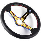 Nardi New Neo Gold Blue 3 Spoke 350MM/ 13.78" Black Leather with Red Stitching Steering Wheel with Nardi Logo Horn Button