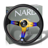Nardi New Neo Blue Gold 3 Spoke with Titanium 350MM/ 13.78" Black Leather with Red Stitching Steering Wheel with Nardi Logo Horn Button