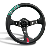 TAKATA 330mm Vertex Leather Deep Dish Steering Wheel New Green Stitches Embroidery