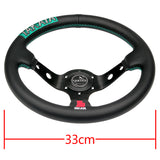 TAKATA 330mm Vertex Leather Deep Dish Steering Wheel New Green Stitches Embroidery