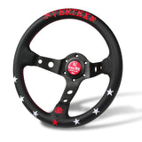 Red Stitch 7 STARS 330mm Vertex Leather Deep Dish Steering Wheel For OMP MOMO Racing