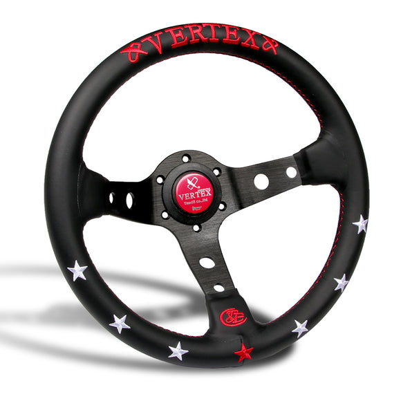 Red Stitch 7 STARS 330mm Vertex Leather Deep Dish Steering Wheel For OMP MOMO Racing