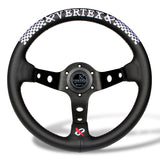 330mm Vertex Leather Deep Dish Steering Wheel White Stitch For OMP MOMO Racing