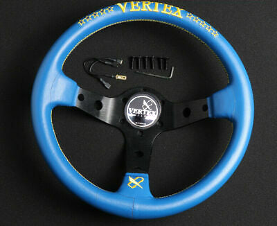 13" Vertex Black Drift Steering Wheel – White Stitch Genuine Leather & Aluminum For Sport Drift Style