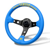 330mm Vertex Blue Genuine Leather Drift Steering Wheels with Yellow Embroidery