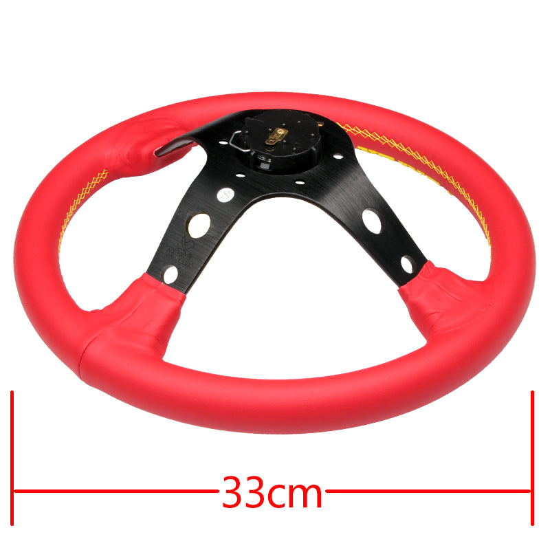 330mm Vertex Red Genuine Leather Drift Steering Wheels with