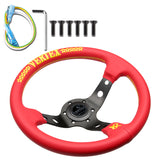 330mm Vertex Red Genuine Leather Drift Steering Wheels with Yellow Embroidery