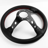 For XTREME RACERS Red Stitches 330mm Embroidery Leather Deep Dish Steering Wheel Horn Button Set