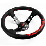 For XTREME RACERS Red Stitches 330mm Embroidery Leather Deep Dish Steering Wheel Horn Button Set