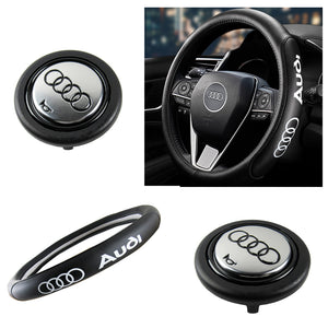 AUDI Set New Quality Leather 15" Diameter Car Auto Steering Wheel Cover with Logo Horn Button