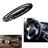 Mercedes-Benz AMG Set Black 15" Diameter Car Auto Steering Wheel Cover Quality Leather with Emblem Key Chain Ring BV Style Leather