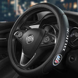 BUICK Set Black 15" Diameter Car Auto Steering Wheel Cover Quality Leather with Chrome Luxury Car Body Emblem Badge Decal