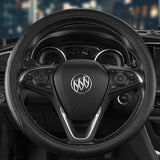 BUICK Set Black 15" Diameter Car Auto Steering Wheel Cover Quality Leather with Chrome Luxury Car Body Emblem Badge Decal