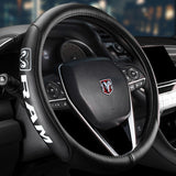 DODGE RAM Set Black 15" Diameter Car Auto Steering Wheel Cover Quality Leather with Center Console Armrest Cushion Mat Pad Cover