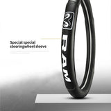 DODGE RAM Set Black 15" Diameter Car Auto Steering Wheel Cover Quality Leather with Center Console Armrest Cushion Mat Pad Cover