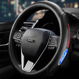 Ford Mustang Set Genuine Leather 15" Diameter Car Auto Steering Wheel Cover with Badge Logo Horn Button