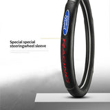 Ford Mustang Set Genuine Leather 15" Diameter Car Auto Steering Wheel Cover with Badge Logo Horn Button