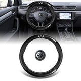 INFINITI Set 15" Carbon Fiber Style Quality Leather Car Steering Wheel Cover with Logo Horn Button