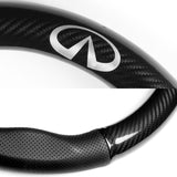INFINITI Set 15" Carbon Fiber Style Quality Leather Car Steering Wheel Cover with Logo Horn Button
