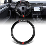 MITSUBISHI Set of Car 15" Steering Wheel Cover Carbon Fiber Style Leather with Seat Belt Covers