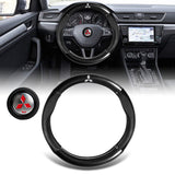 MITSUBISHI RALLIART Set Carbon Fiber Style Quality Leather Car Steering Wheel Cover with Badge Red Logo Horn Button