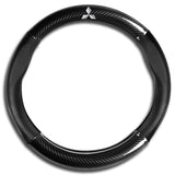 MITSUBISHI RALLIART Set Carbon Fiber Style Quality Leather Car Steering Wheel Cover with Badge Red Logo Horn Button