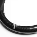 MITSUBISHI RALLIART Set Carbon Fiber Style Quality Leather Car Steering Wheel Cover with Badge Red Logo Horn Button