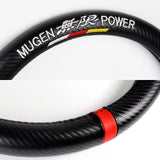 For all MUGEN Power 15" Diameter Car Steering Wheel Cover Carbon Fiber Look Leather X1