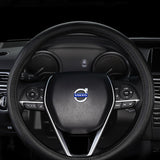 VOLVO Black 15" Diameter Car Auto Steering Wheel Cover Genuine Leather with Center Console Armrest Cushion Mat Pad Cover Stitched Embroidery Logo