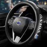 VOLVO Black 15" Diameter Car Auto Steering Wheel Cover Genuine Leather New