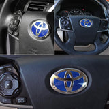 Toyota Set Genuine Leather Black 15" Diameter Car Auto Steering Wheel Cover with Blue Steering Wheel Emblem