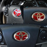 Toyota Set Genuine Leather Black 15" Diameter Car Auto Steering Wheel Cover with Red Steering Wheel Emblem
