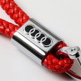 Audi BV Style Calf Leather Keychain Gift Decoration Emblem Key Ring Bright Red 1pc