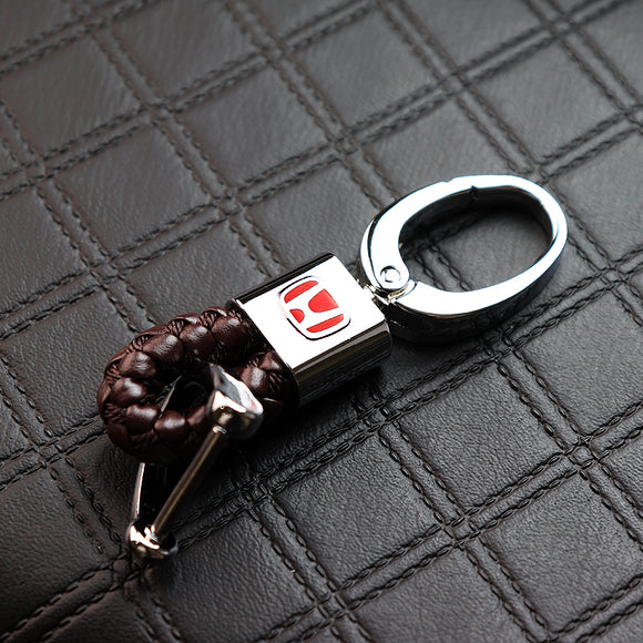 Honda Small Brown BV Style Calf Leather Keychain (Red H)