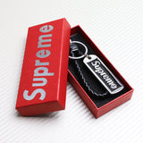 Supreme3M Set Red Embroidered Logo Seat Belt Covers with Metal Pendant with Calf Leather Keychain For Honda Toyota