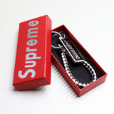NEW Black & White Supreme3M Metal Pendant Tag with Calf Leather Keychain Key Ring 1PCS