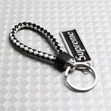 Black Supreme3M Set Embroidered Logo Seat Belt Covers with Metal Pendant with Calf Leather Keychain For Honda Toyota