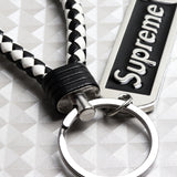 Supreme3M Set Embroidered Logo Blue Seat Belt Covers with Black Metal Pendant with Calf Leather Keychain For Honda Toyota