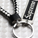 Black Supreme3M Set Embroidered Logo Seat Belt Covers with Metal Pendant with Calf Leather Keychain For Honda Toyota