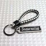 Black Supreme3M Set Embroidered Logo Seat Belt Covers with Metal Pendant with Calf Leather Keychain For Honda Toyota