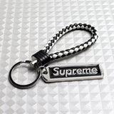 NEW Black & White Supreme3M Metal Pendant Tag with Calf Leather Keychain Key Ring 1PCS