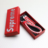 Supreme3M Red Set Embroidered Logo Seat Belt Covers with Metal Pendant with Calf Leather Keychain For Honda Toyota