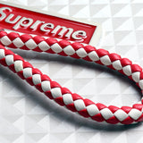 Supreme3M Red Set Embroidered Logo Seat Belt Covers with Metal Pendant with Calf Leather Keychain For Honda Toyota