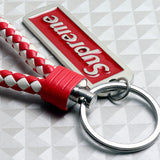 Supreme3M Red Set Embroidered Logo Seat Belt Covers with Metal Pendant with Calf Leather Keychain For Honda Toyota