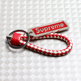 Supreme3M Red Set Embroidered Logo Seat Belt Covers with Metal Pendant with Calf Leather Keychain For Honda Toyota