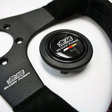 14" MUGEN Racing Style Black Stitching Suede Sport Steering Wheel w Horn Button