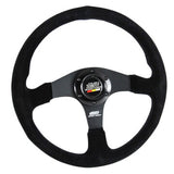 14" MUGEN Racing Style Black Stitching Suede Sport Steering Wheel w Horn Button