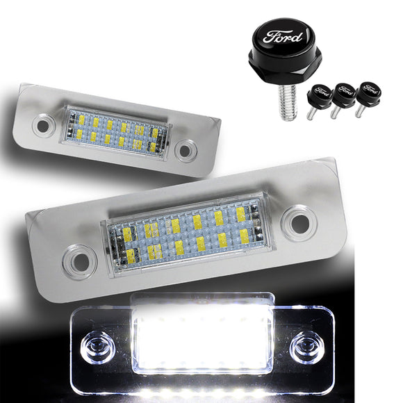 Ford Set For 06-20 Ford Fusion/03-19 Fiesta MK5 Xenon White LED 6000K License Plate Light with Screw Bolt Caps